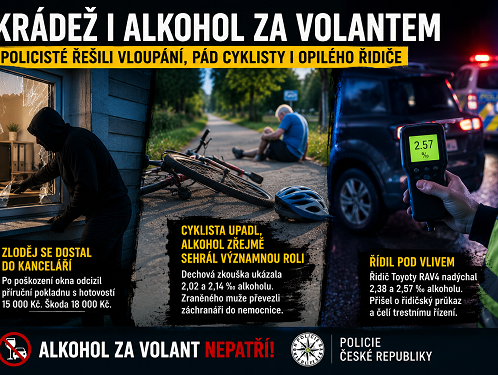 Noční návštěva kanceláří, opilý cyklista i řidič. Policisté na Přerovsku řešili krádež i alkohol za volantem