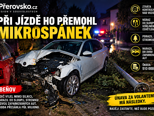 Mikrospánek za volantem skončil sérií nárazů v Beňově. Škoda přesáhla půl milionu